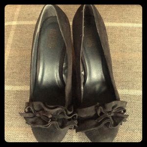 Charcoal faux suede wedges.
